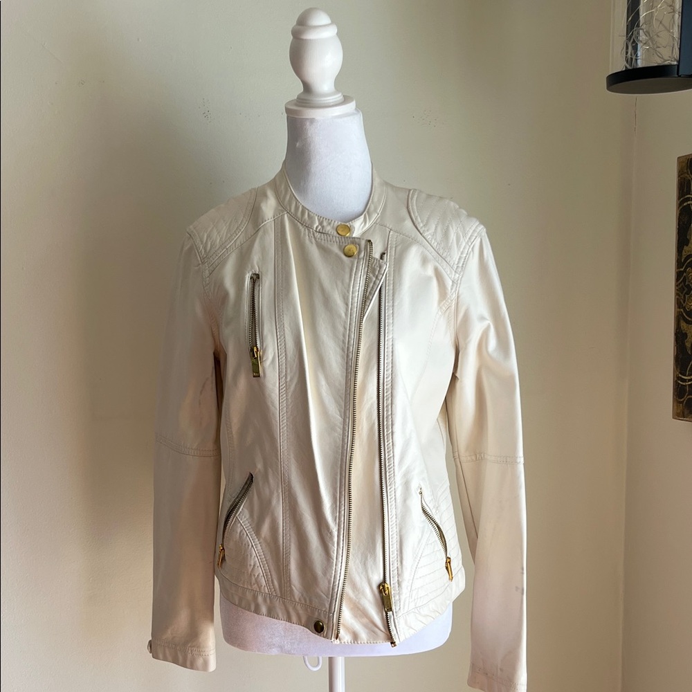 Metaphor Cream Asymmetrical Faux-Leather Jacket